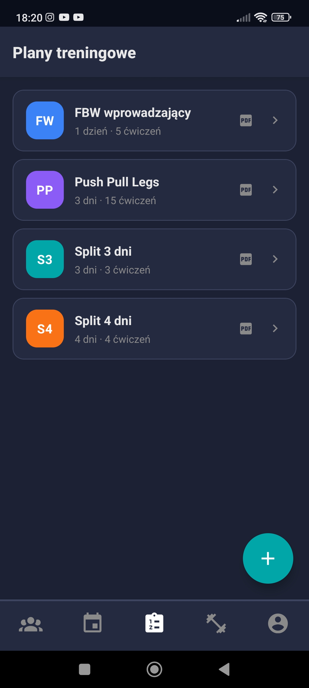 Lista planów treningowych — Gym Reporter